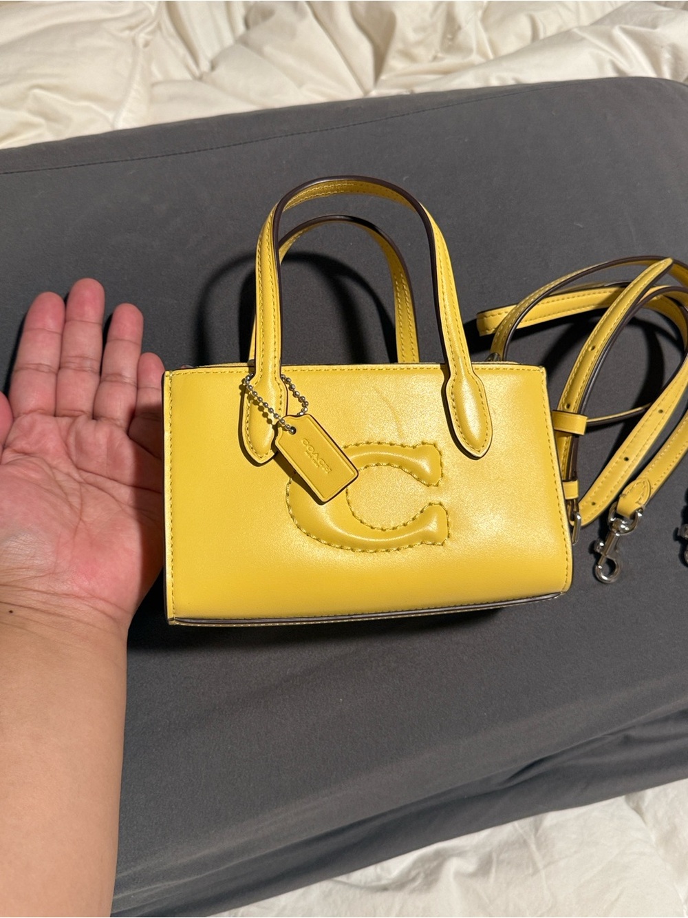 Coach Yellow Leather Mini Tote with Signature 'C' - Picture 4 of 10